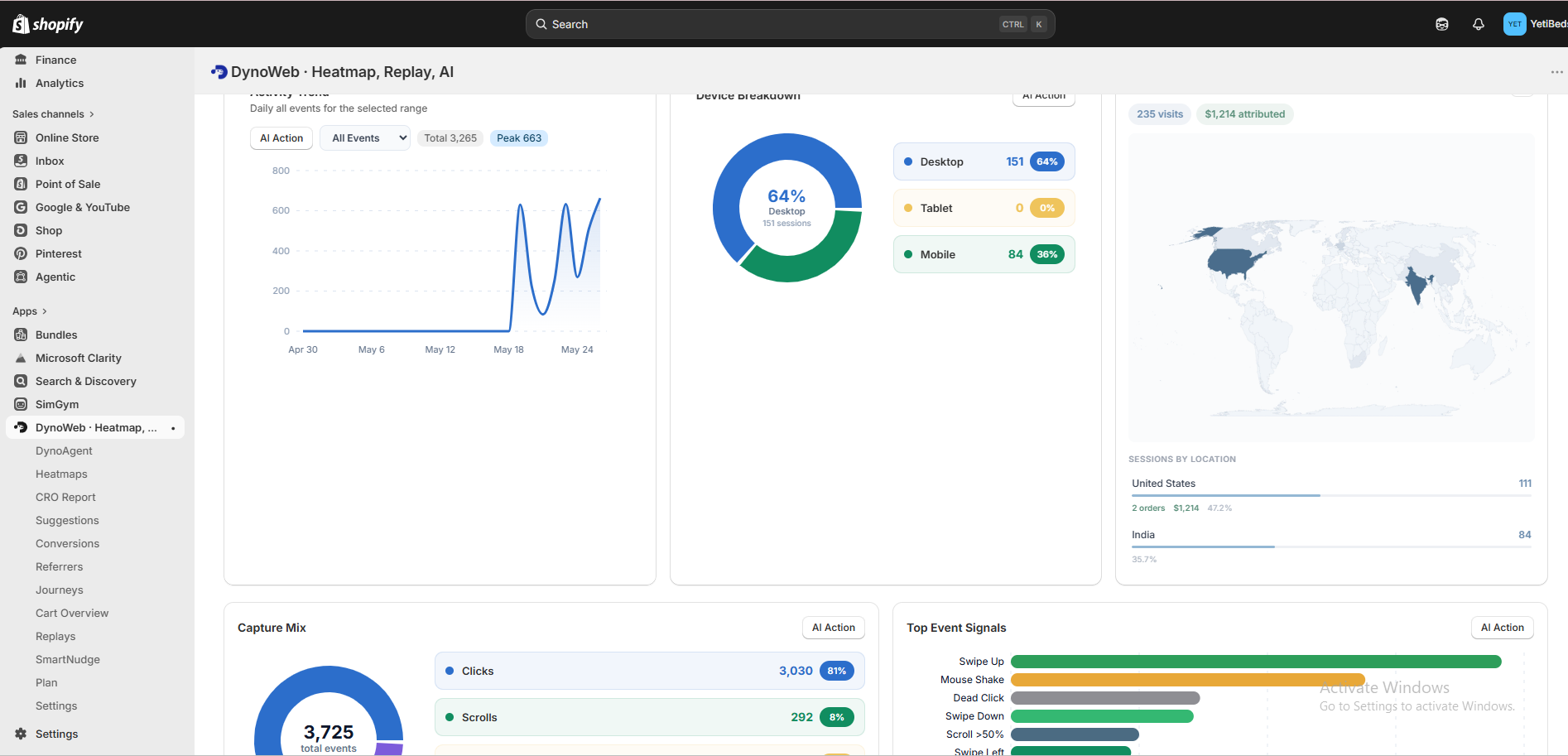 YetiBeds storefront — one of the real client stores we tested DynoWeb on