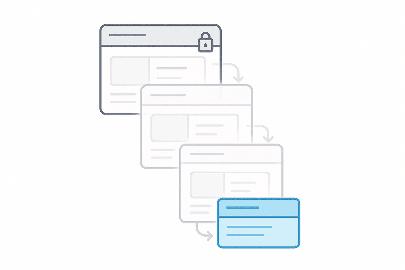 Four stacked theme copies. The top one is locked; changes flow downward into a highlighted draft.