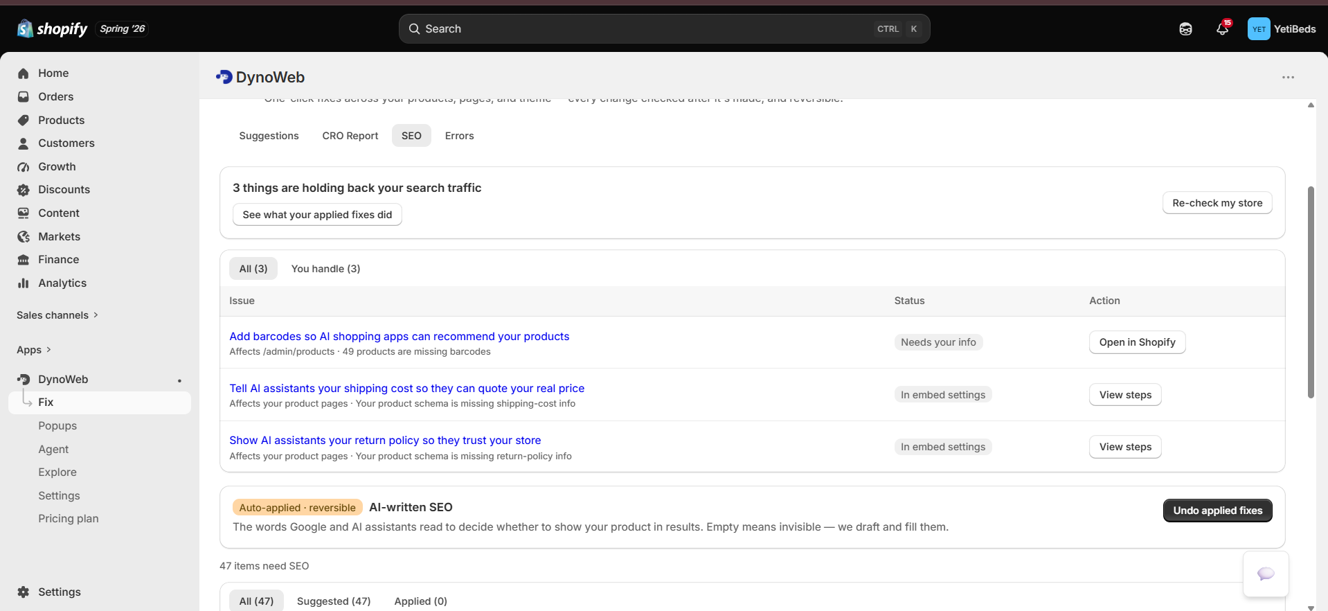 SEO Autopilot review table with current and proposed values.